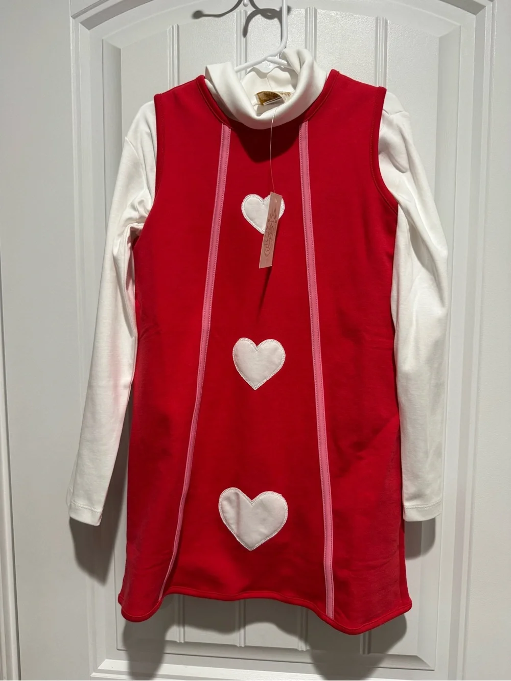 The Beaufort Bonnet Company Red Dress with White Heart Appliqués